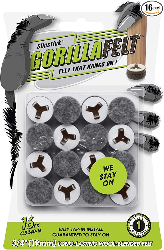 Slipstick GorillaFelt 3/4 Inch Chair Leg Floor Protectors/Felt Glides Tap On by Slipstick