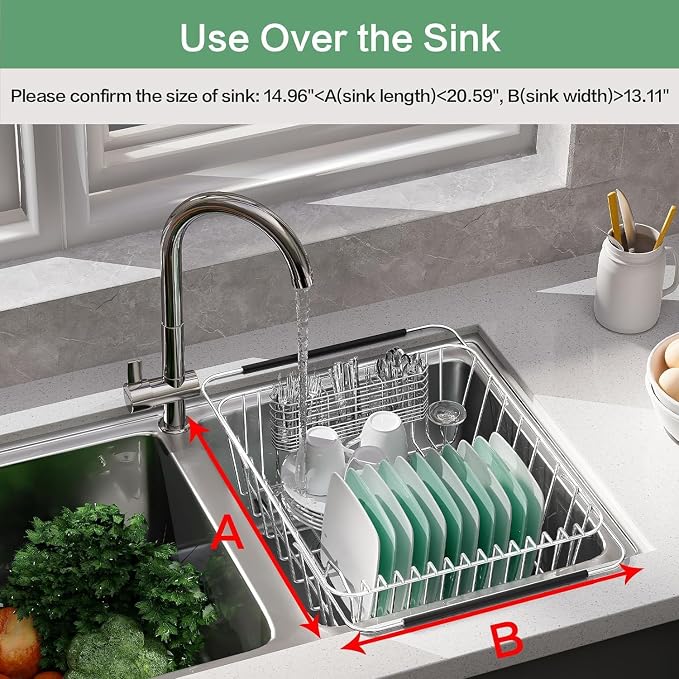 Large Sink Dish Drying Rack, Expandable 304 Stainless Steel Metal Dish Drainer - Image 4