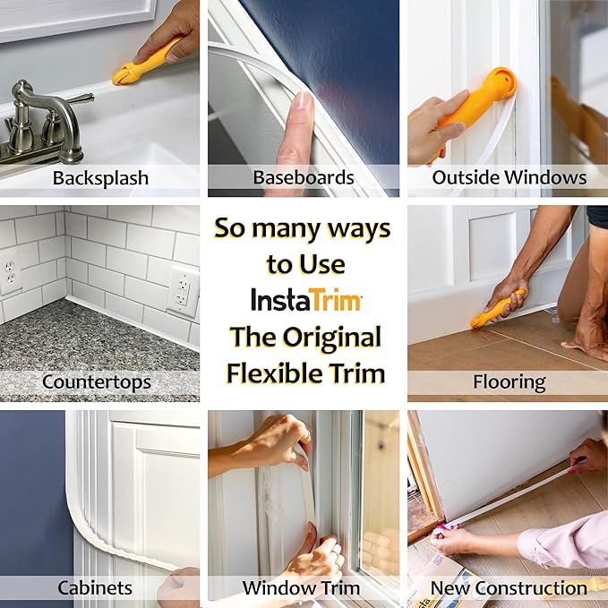InstaTrim The Original Flexible Trim - 50ft White 1/2" Wide Caulk Tape - - Image 4
