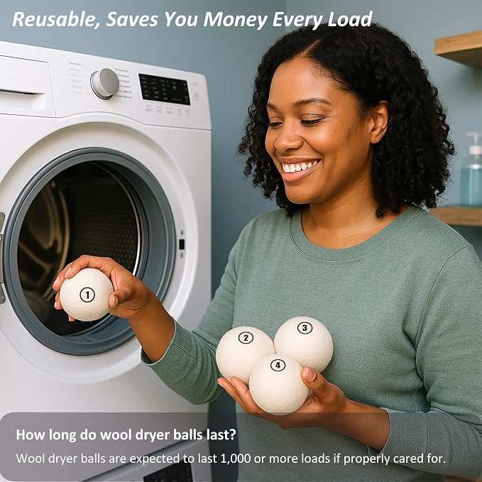 Sheep Wool Dryer Balls 6 Pack L Premium Natural Fabric Softener, Reusable - Image 4