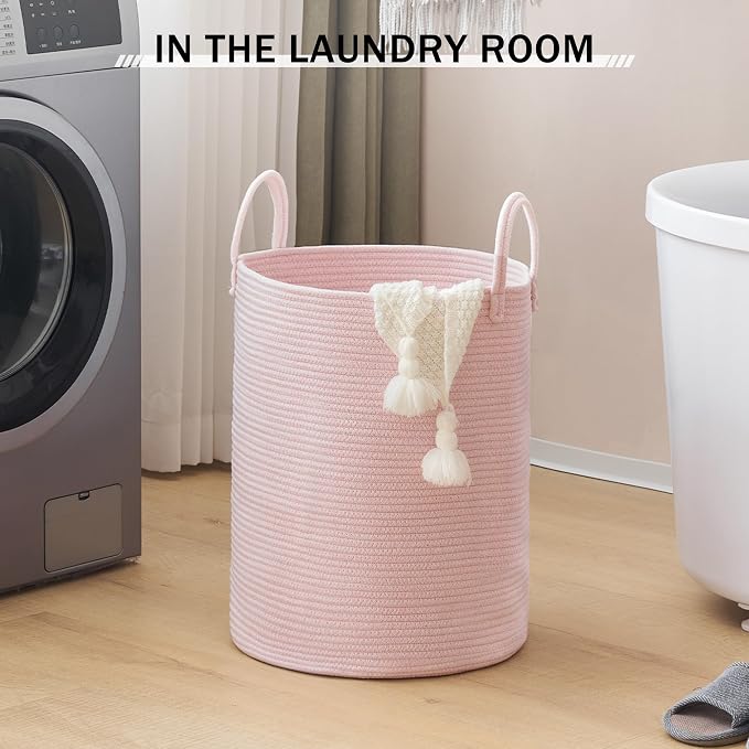 YOUDENOVA Woven Rope Laundry Hamper, 58L Tall Luandry Basket, Baby Nursery - Image 6