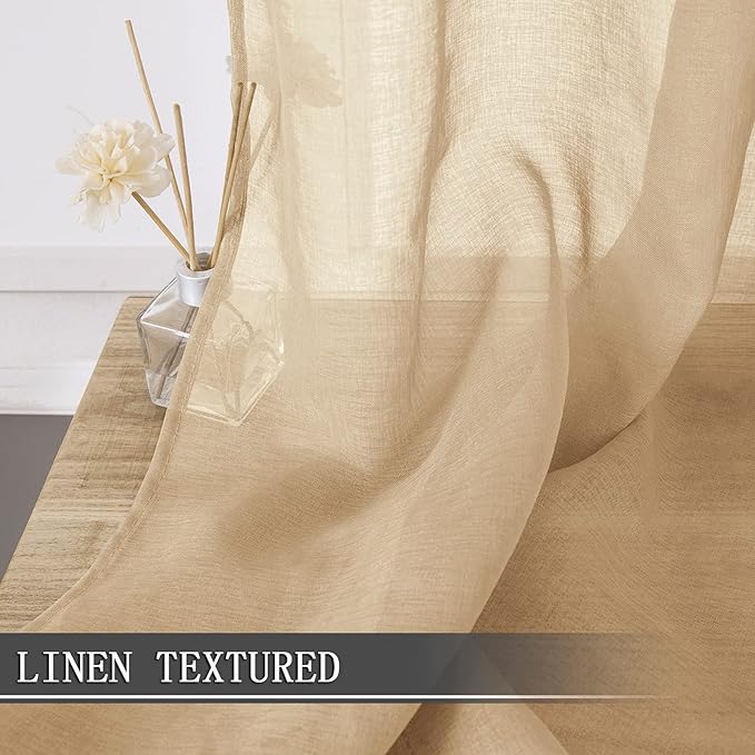 Tollpiz Short Sheer Curtain Linen Textured Bedroom Curtains Sheer Light - Image 2