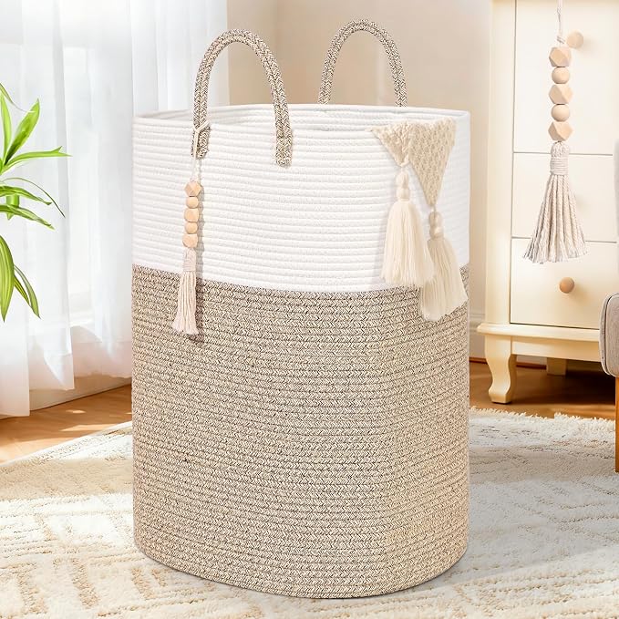 Woven Laundry Basket for Clothes, 50L Large Rectangle Laundry Hampers by WENMER