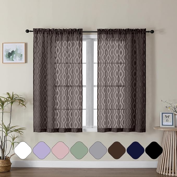 Aiyufeng Sheer Brown Curtains 45 Inch Length 2 Panels Set, Farmhouse Clip by Aiyufeng