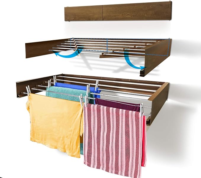 Step Up Laundry Drying Rack, Wall Mounted, Retractable Clothes Drying Rack by StepUpDryingRacks