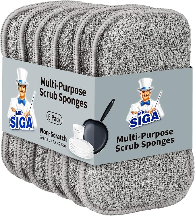 MR.SIGA Dual-Sided Scrub Sponges, Long lasting, Reusable Dishwashing Sponges by MRSIGA