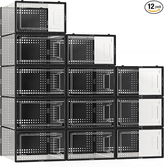 Secret Space 12 Pack XXX Large Shoe Organizer Storage Boxes by SecretSpace