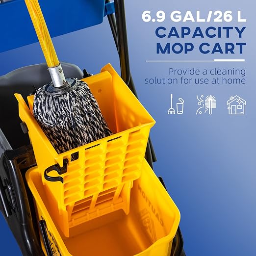 HOMCOM 2 x 6.9 Gallon Mop Water Bucket Wringer Cart - Image 3