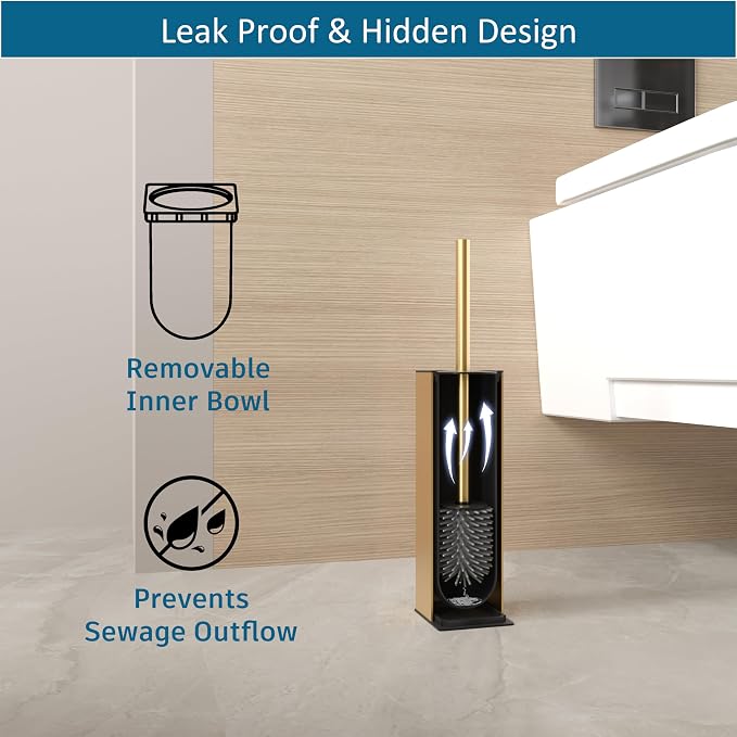 BVL Toilet Brush and Hoder Set Brushed Gold Freestanding - Image 4