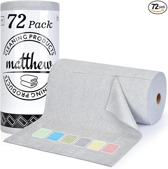 Matthew Microfiber Cleaning Cloth Roll 72Pack Reusable Paper Towels&Washable by MATTHEWCLEANINGPRODUCTS