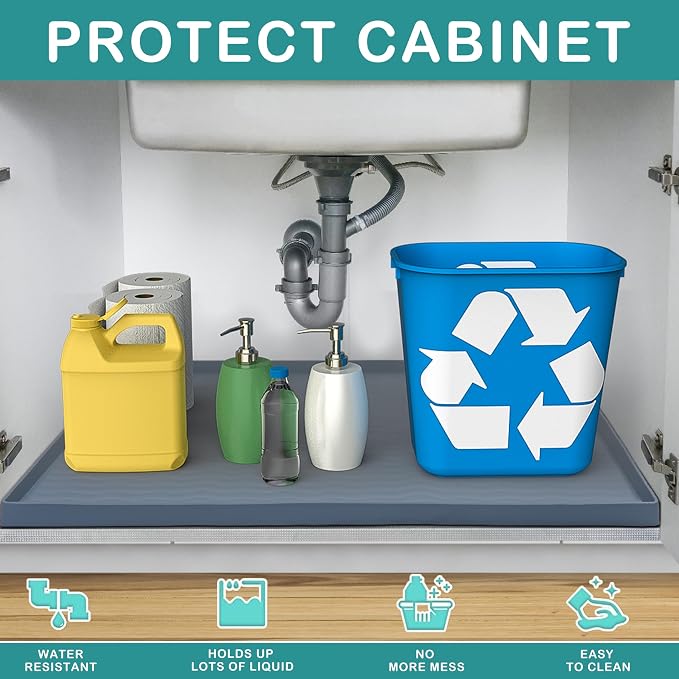 URMONA Waterproof Silicone Under Sink Mat 34'' x 19'' Shelf Liner - Image 2