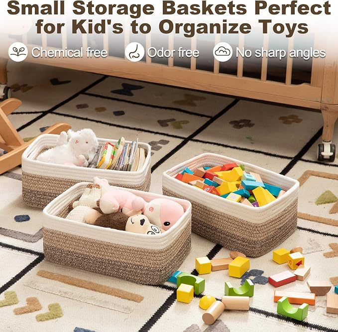 3 Pack Small Storage Baskets for Organizing, Cute Woven Decorative Gift Baskets - Image 3