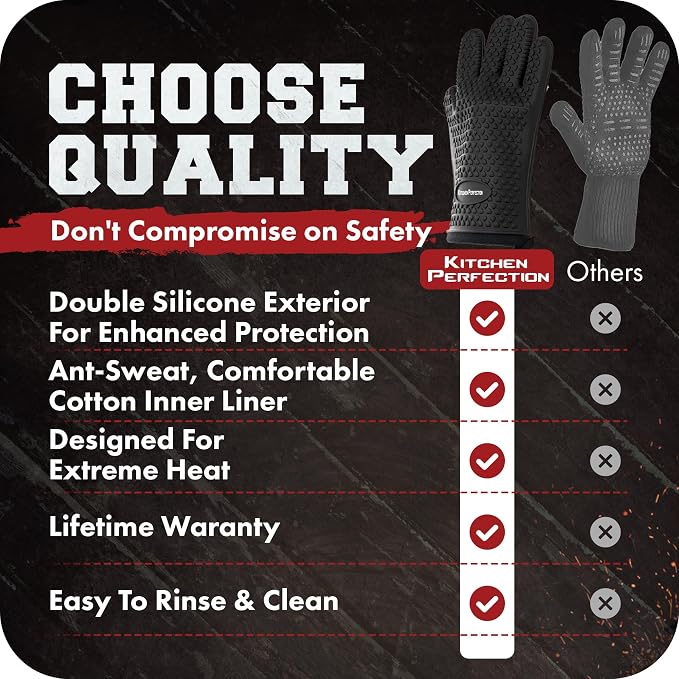 KITCHEN PERFECTION S Silicone Smoker Oven Gloves -Extreme Heat Resistant BBQ - Image 9
