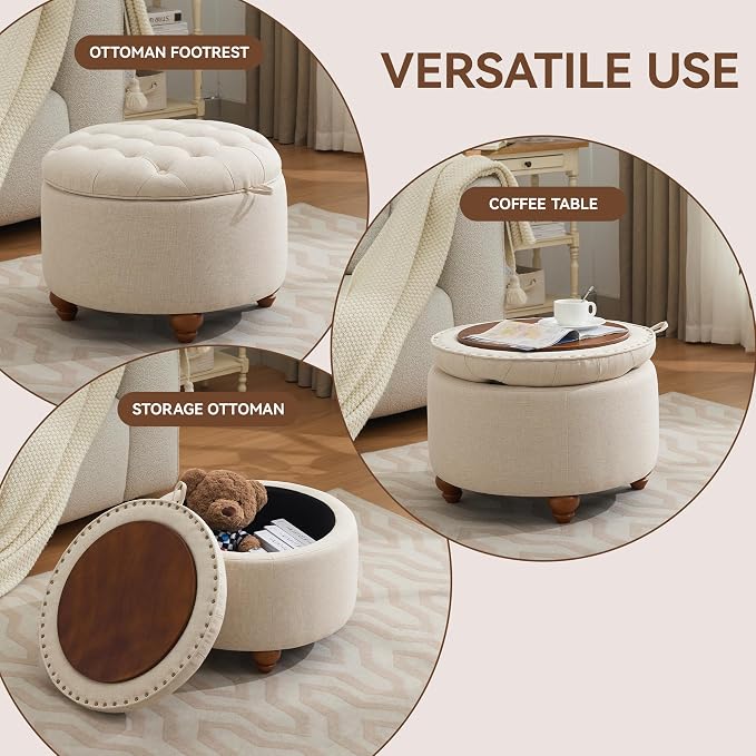 24Inch Round Storage Ottoman - Image 5