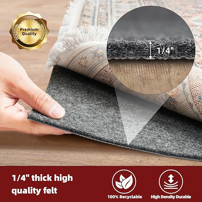 BAGAIL Felt and Natural Rubber Backing Rug Pads 1/4” Thick, 2.5 x 9.5 Ft Non - Image 3