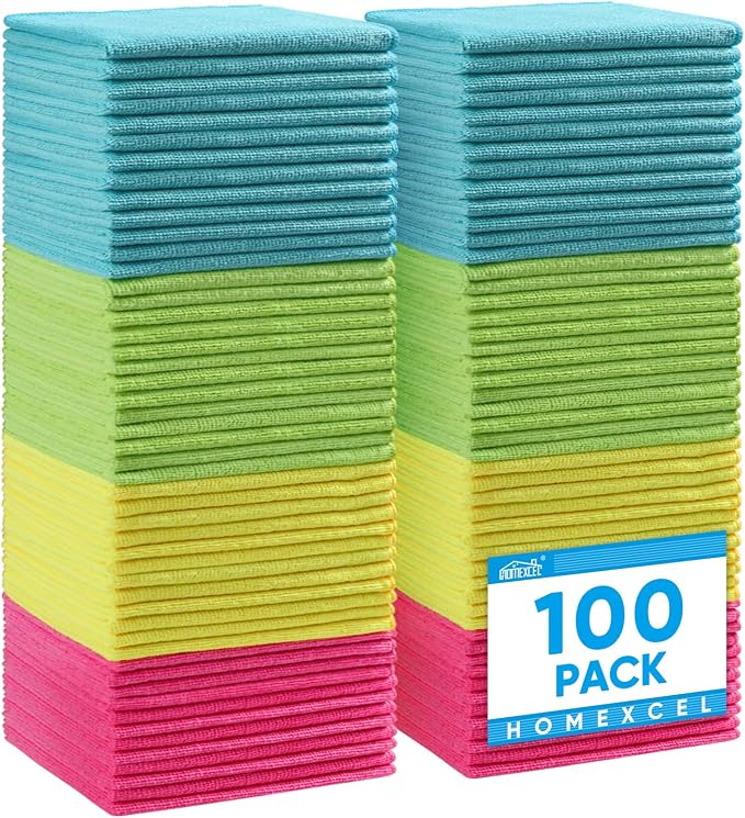 HOMEXCEL Microfiber Cleaning Cloth, 100 Pack Cleaning Rags, Cleaning Towels by HOMEXCEL