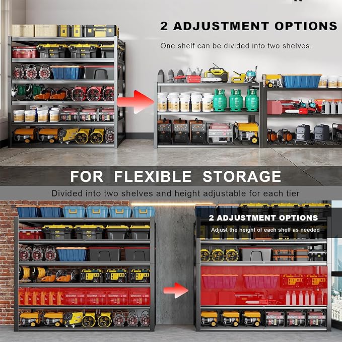65" W Garage Shelving Heavy Duty, 6 Tier Garage Shelves, Adjustable Storage - Image 4