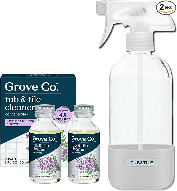 Grove Co. Tub and Tile Cleaner Refill Concentrate + 1 x Reusable Glass Spray by GroveCo