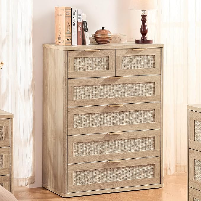 LEYAOYAO Rattan Dresser for Bedroom, Modern 6 Drawers Boho Dressers - Image 8