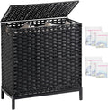 Laundry Hamper with Lid 132 L, Clothes Hamper with Lid, Handwoven Rattan by SETVSON