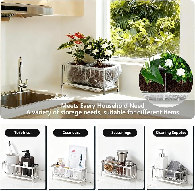 Kavciva Sink Caddy Sponge Holder, 304 Stainless Steel Dish Brush Holder - Image 7
