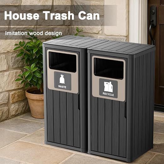 ROJIK 35" Tall Outdoor Trash Can, Weatherproof Resin Garbage Indoor Durable - Image 4