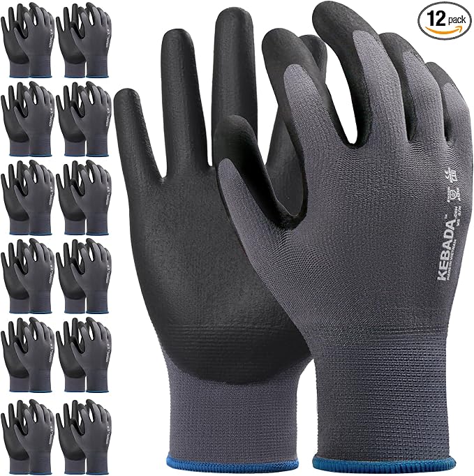 Kebada Work Gloves for Men and Women, Foam Nitrile Coated Safety Gloves by KEBADA