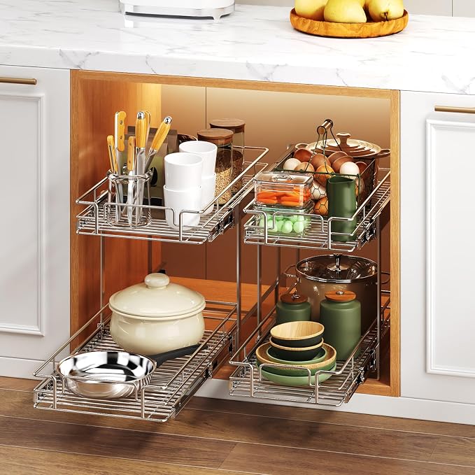 2 Tier Individual Pull Out Cabinet Organizer 10½" W x 18" D, Heavy Duty Cabinet - Image 6