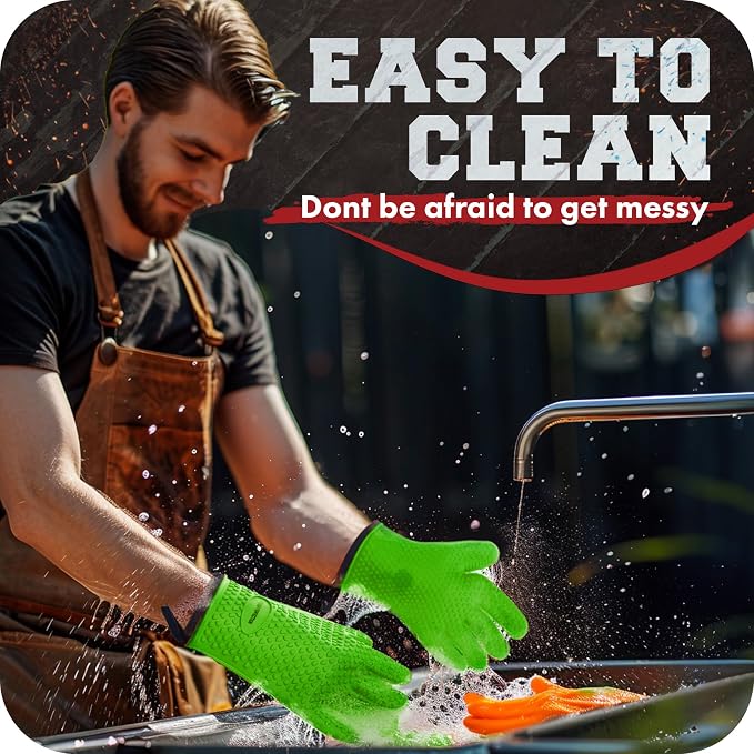 KITCHEN PERFECTION Silicone Smoker Oven Gloves -Extreme Heat Resistant BBQ - Image 7