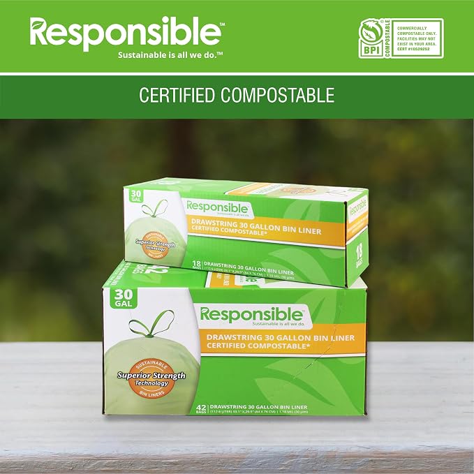 Responsible Products Kitchen Bin Liners, Certified Compostable, Heavy Duty - Image 4