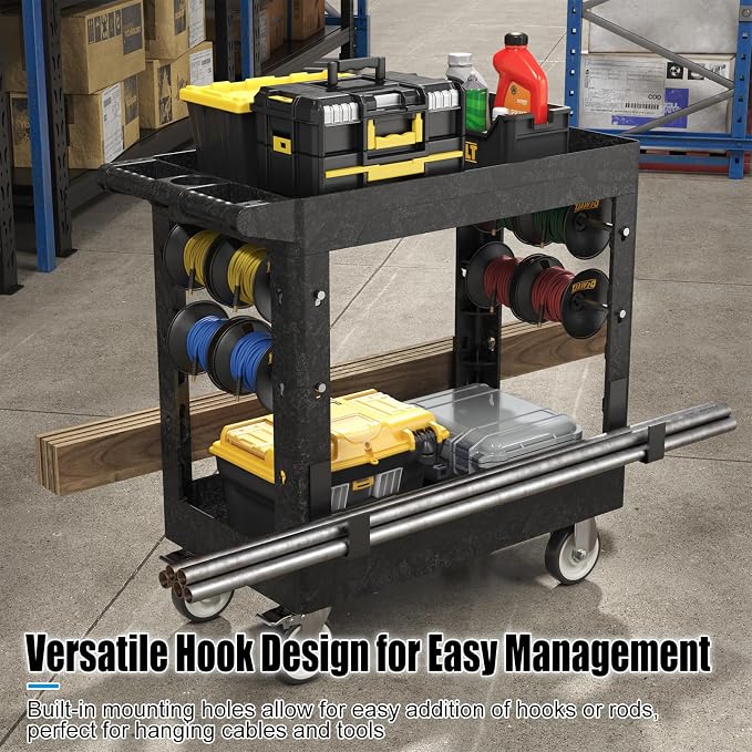 Large Garage Plastic Utility Cart, Heavy Duty 2 Shelf Tool Cart Service Cart - Image 5
