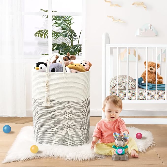 Woven Laundry Basket for Clothes, 65L Large Rectangle Laundry Hampers, Nursery - Image 5