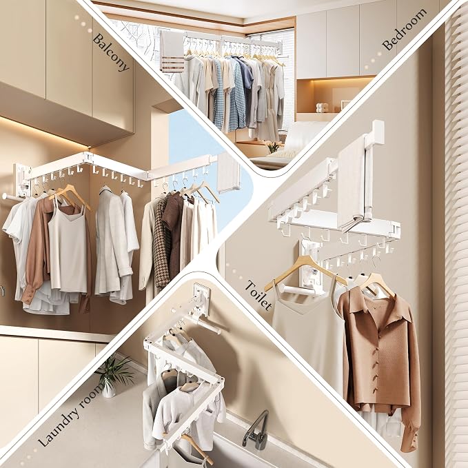 Wall Mounted Collapsible Clothes Drying Rack, Space-Saving Laundry Drying Rack - Image 5