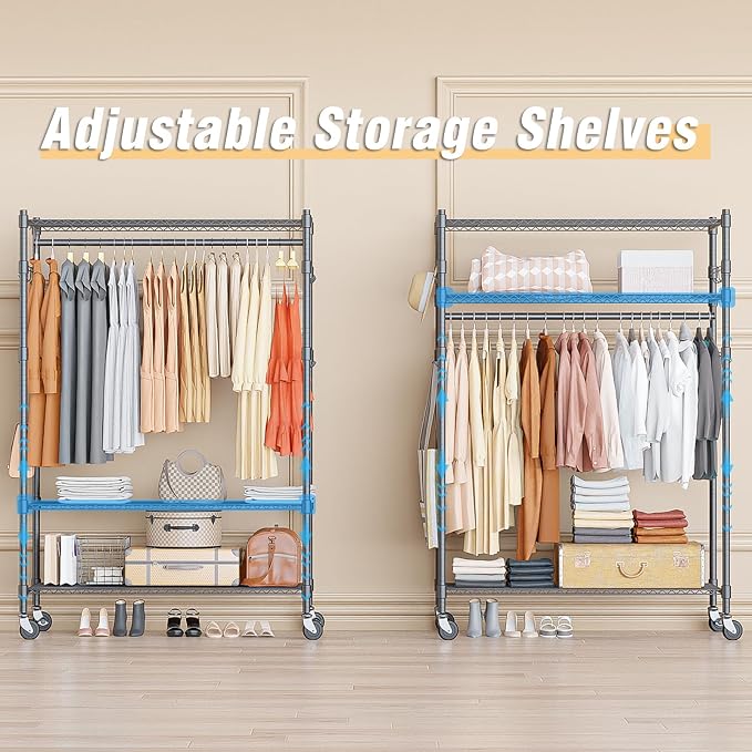 Homdox Heavy Duty Rolling Clothing Rack, Adjustable Garment Rack - Image 5