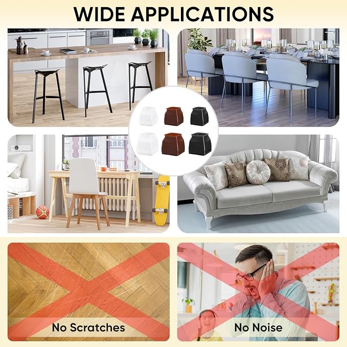 BALEINE 16 Pack Silicone Chair Leg Floor Protectors, Stool Leg Protectors Cap - Image 5
