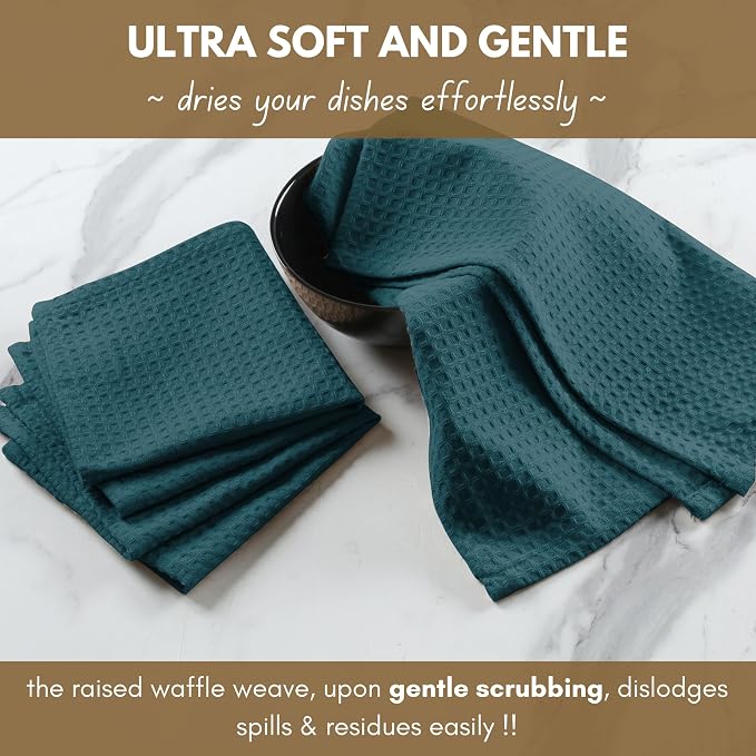 Native Fab Waffle Weave Kitchen Towels, 4 Pack, 16x26 inches, 100% Cotton - Image 2