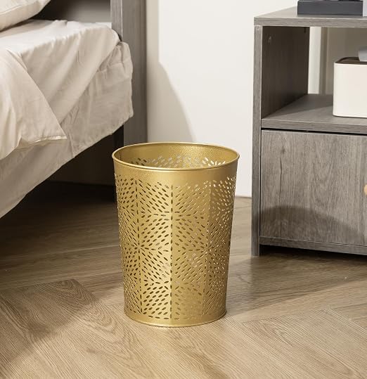Small Gold Metal Trash Can Wastebasket, Decorative Hollow-Out Garbage Can Waste - Image 5