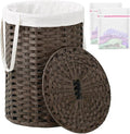 Laundry Hamper with Lid, 19.0 Gal Round Wicker Laundry Basket, Handwoven Rattan by SETVSON