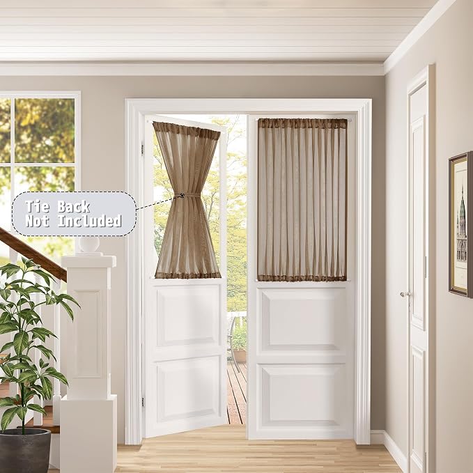 Tollpiz Short Sheer Door Curtains Closet Linen Textured Curtains Sheer Doorway - Image 2