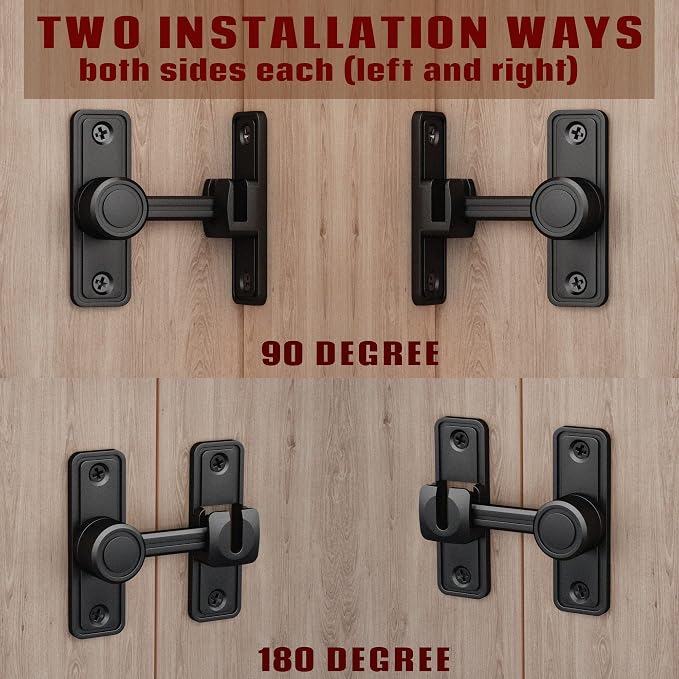 Barn Door Privacy Latch, 90°/180° Swing Slide Lock, Zinc-Alloy, Adhesive or - Image 3