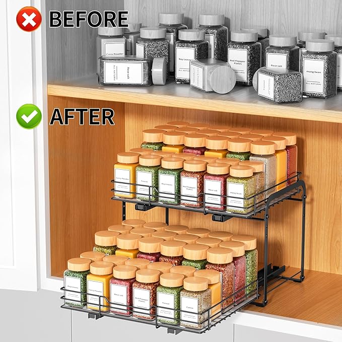 RCHYFEED Spice Rack Organizer for Cabinet, 2 Tier Slide out Spice Organization - Image 2