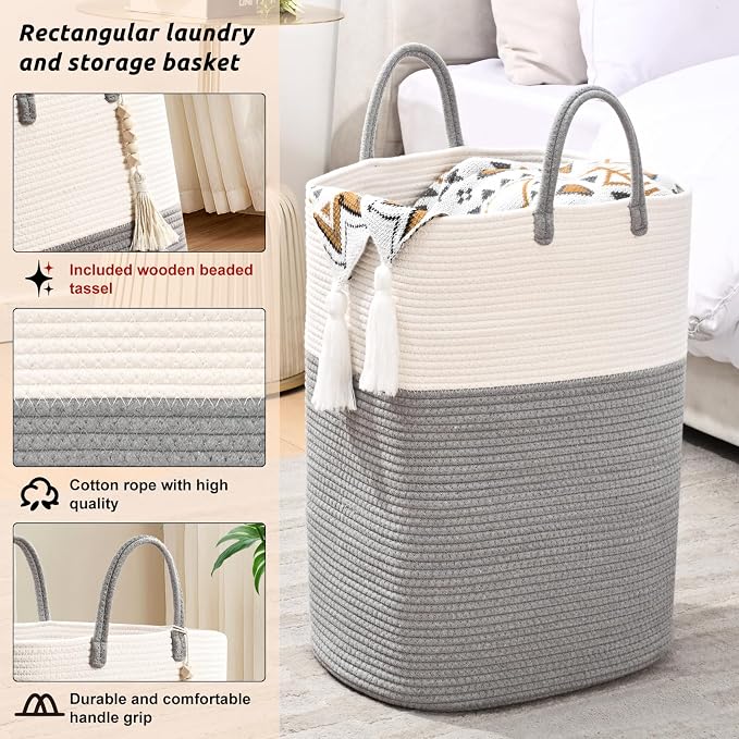 Woven Laundry Basket for Clothes, 65L Large Rectangle Laundry Hampers - Image 3