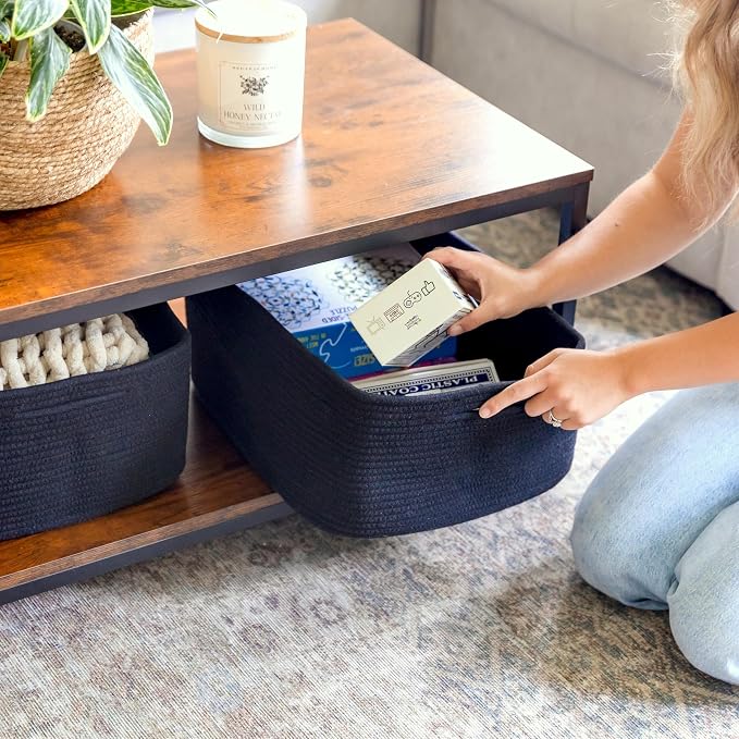 NaturalCozy Storage Baskets 16.8”x13”x7.6” Cotton Rope Woven Baskets - Image 3