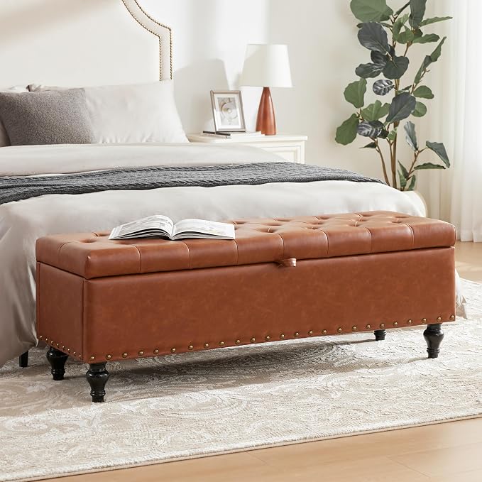 51.8’’ Storage Ottoman Bench, Faux Leather Ottoman - Image 9