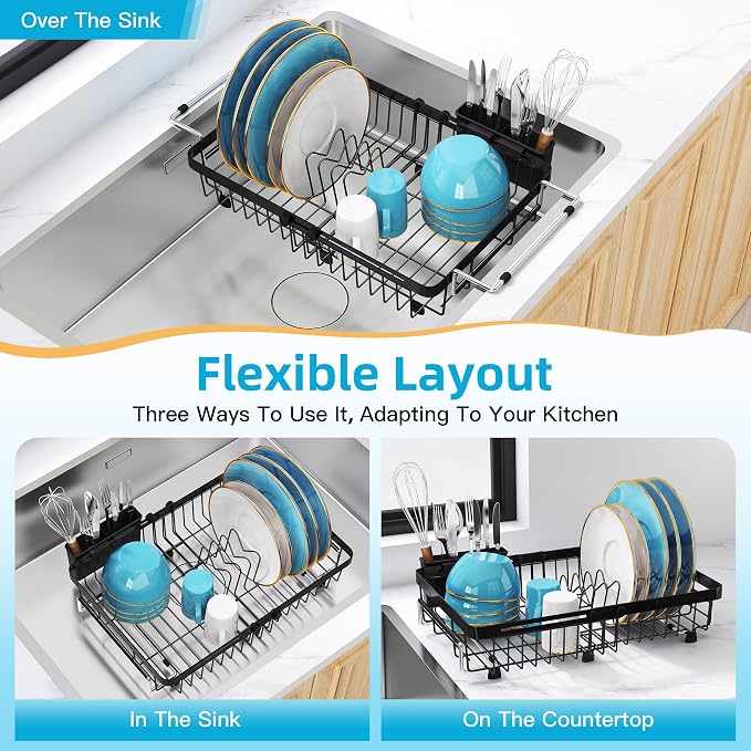 romision Expandable Dish Drying Rack Over The Sink Small Metal Stainless Steel - Image 2