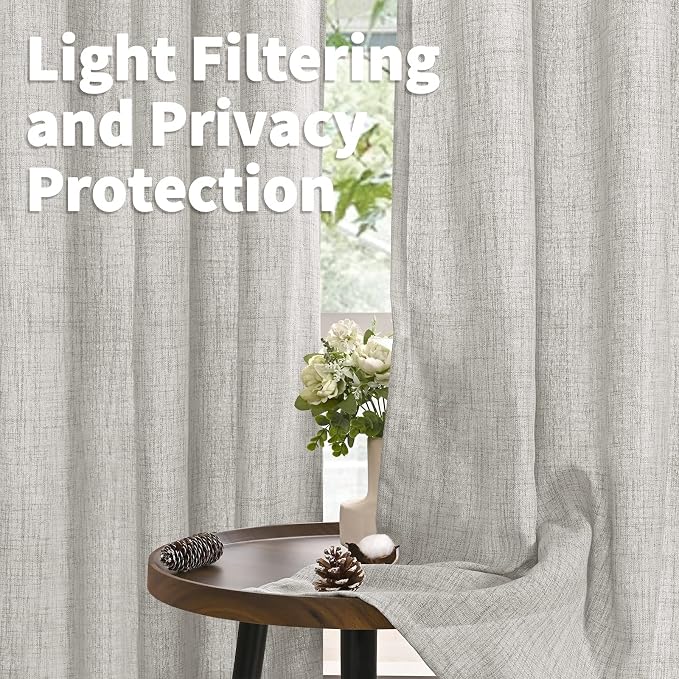 YoungsTex Light Grey Linen Curtains 78 Inch Length - Image 3