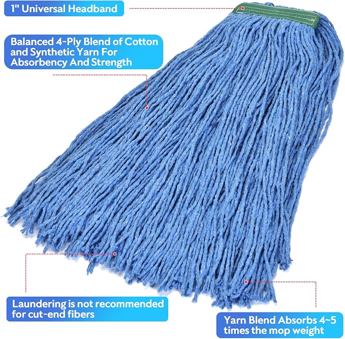 Matthew Cleaning 24oz 3Pack Cotton Floor Mop, Cotton Looped-Open String Heavy - Image 5