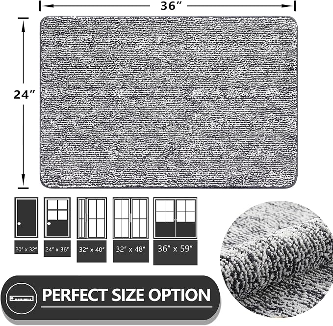REFETONE Indoor Doormat, Front Door Mat 24"x36" Absorbent Rubber Backing Non - Image 2