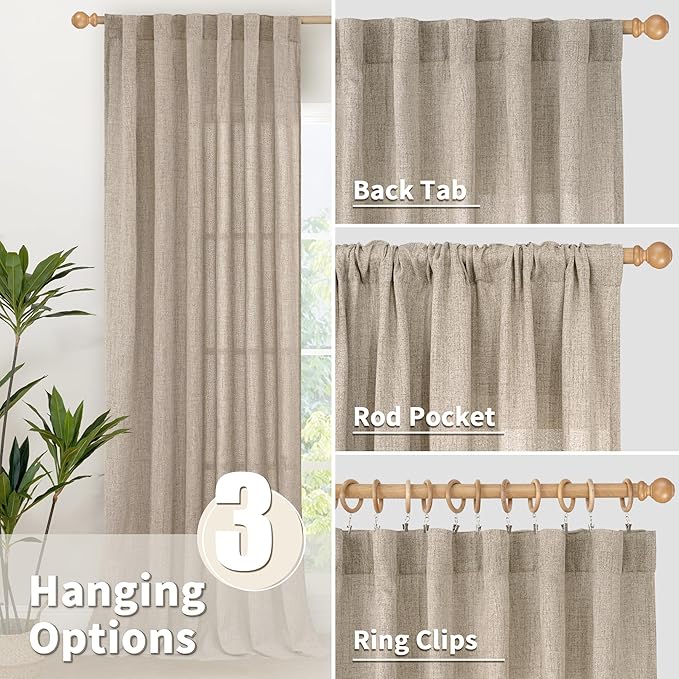 YoungsTex 36 Inch Length Linen Semi Sheer Curtains - Image 6