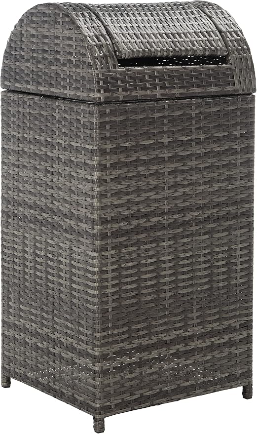 SAFAVIEH Outdoor Collection Mazeli Grey Brown Woven Swing Top Dome Lid Trash - Image 4